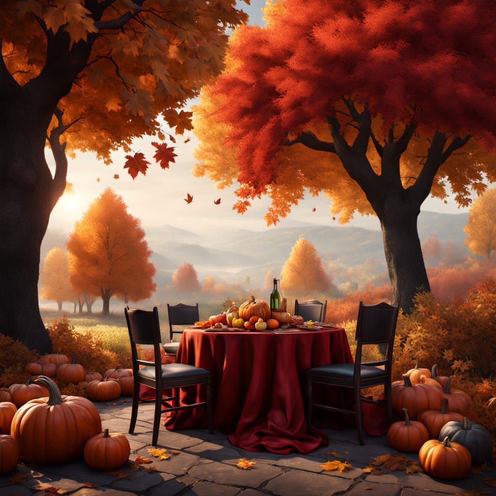 Harvest Feast Under Autumn Sky with Bold Fashion