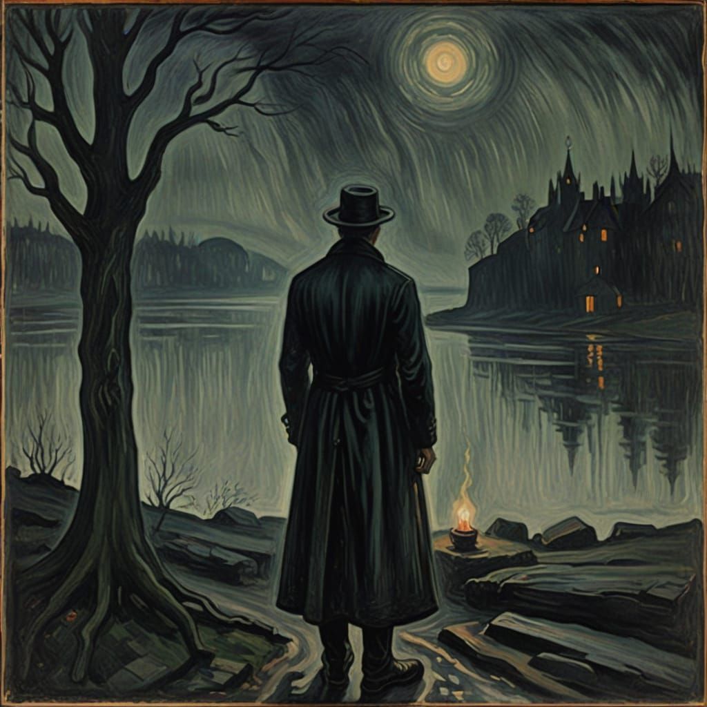 Solitary Melancholy Figure in Eerie Mist