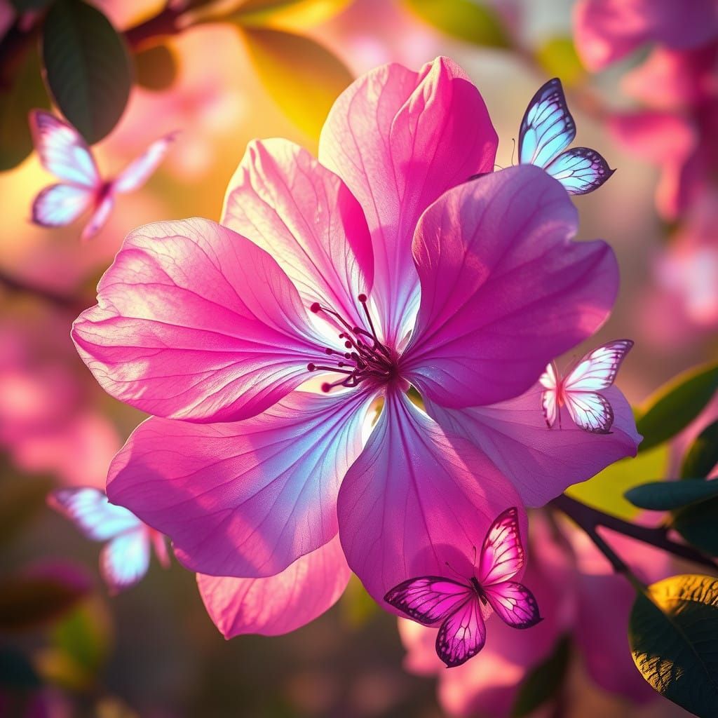 Surreal Cherry Blossom Dreamscape with Whimsical Butterflies