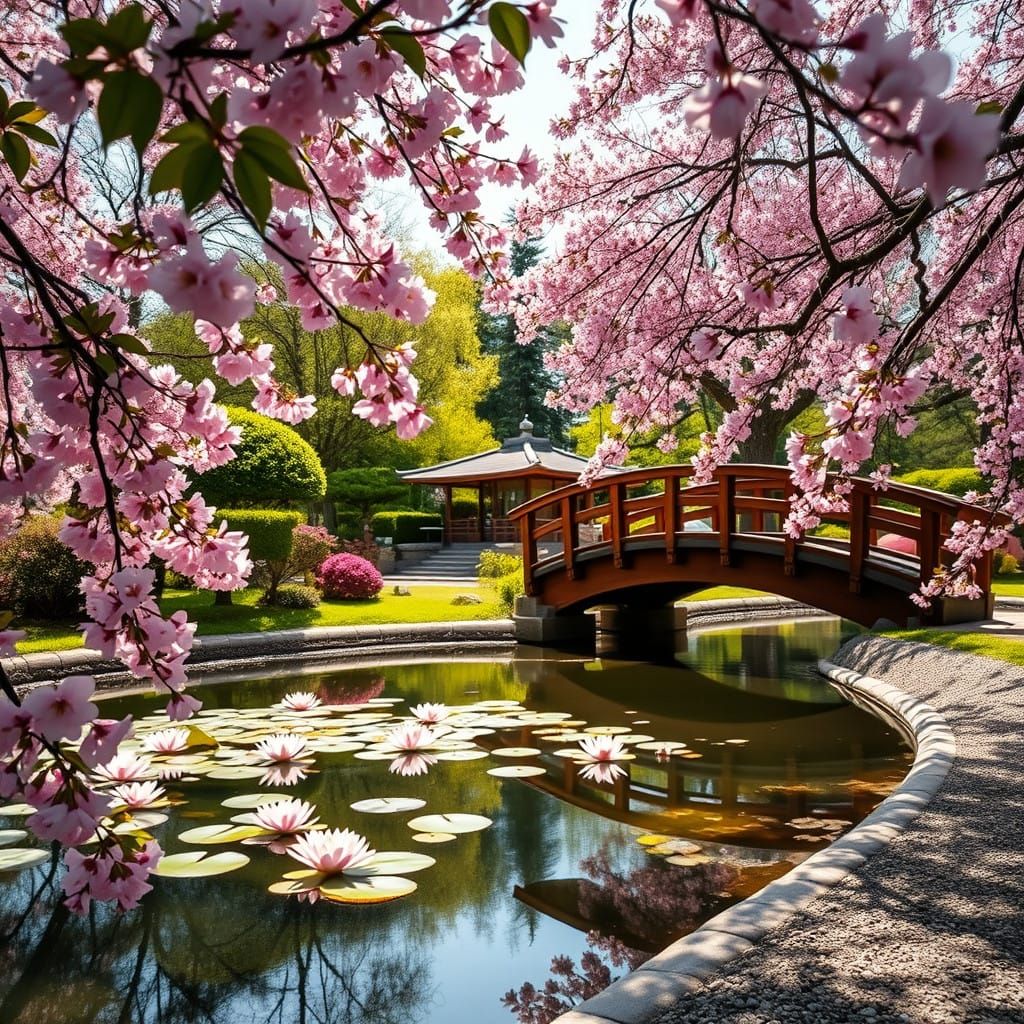 Serene Japanese Garden in Vibrant Bloom