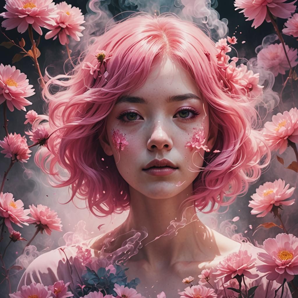 Pink-Haired Woman with Double Exposure Effect