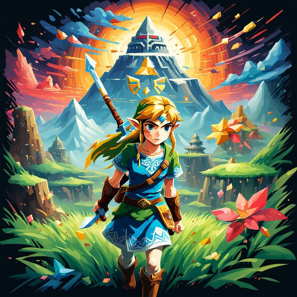 Hyperrealistic Pixelated Zelda in Splash Art Style