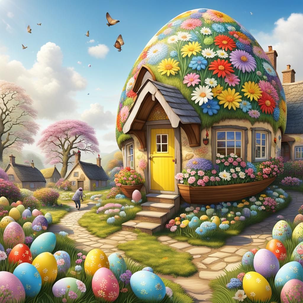 Fantastic Easter Egg Hunt in Flowered Cottage