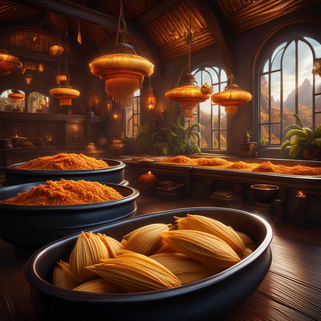 Fantastical Chicken Tamales in Detailed Matte Painting