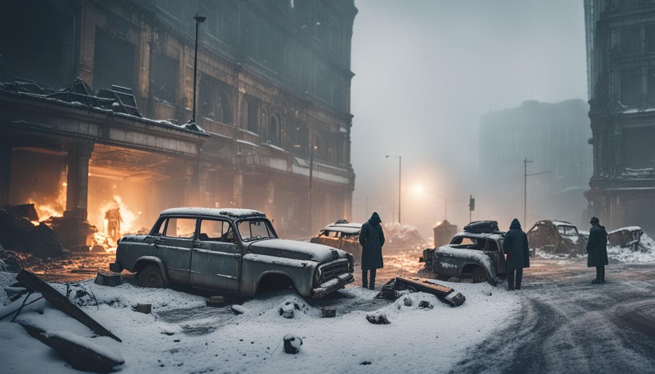 Desolate Wasteland Scene in a Somber Winter Cityscape