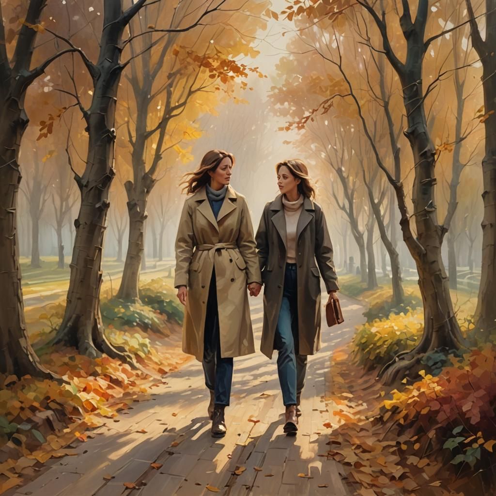 Couple Walking in Autumnal Impressionist Landscape