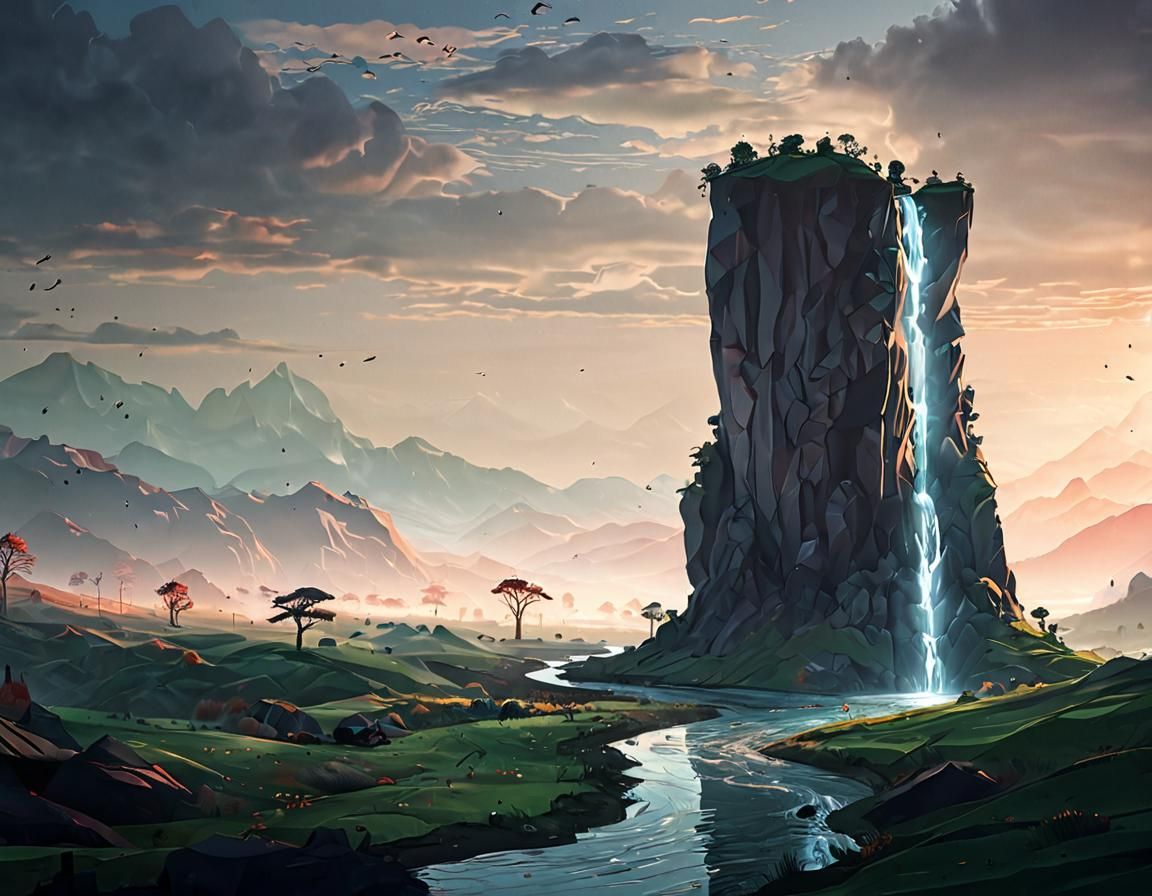 Low-Poly Endless River Landscape in 3D Art