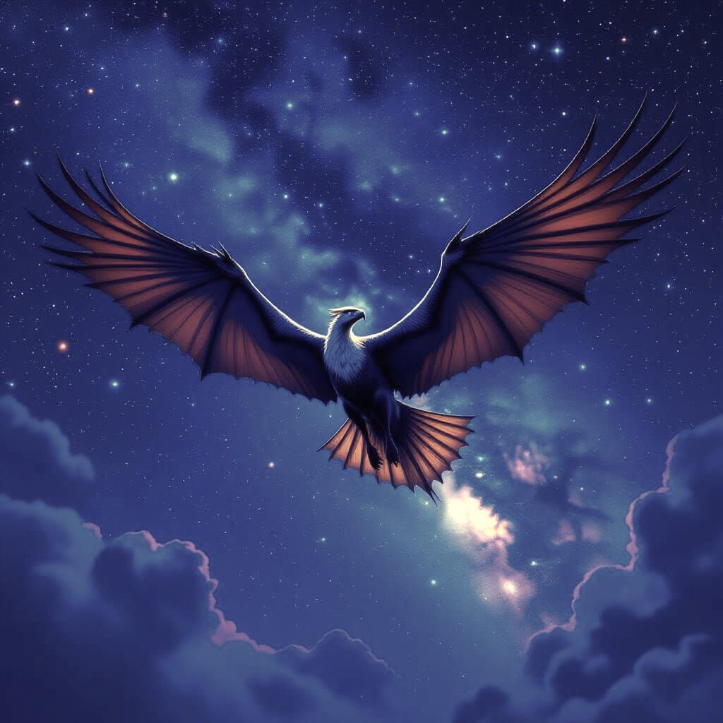 Dragon Flying Before Starry Sky: Detailed Matte Painting