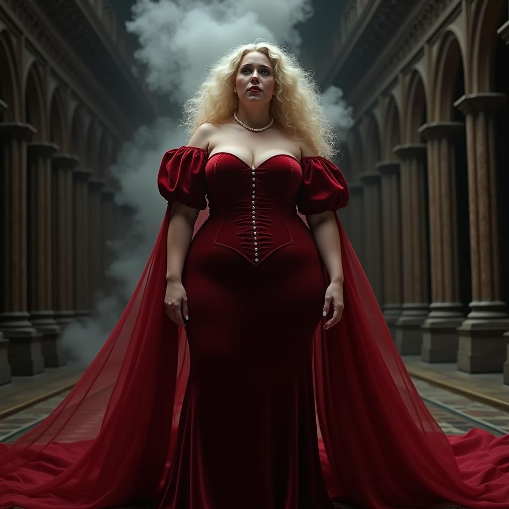 Mortified Vampire Emitting Cloud in Gothic Cathedral