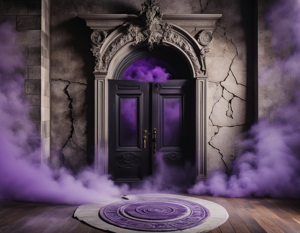 Eerie Stone Entryway with Black Smoke and Fog