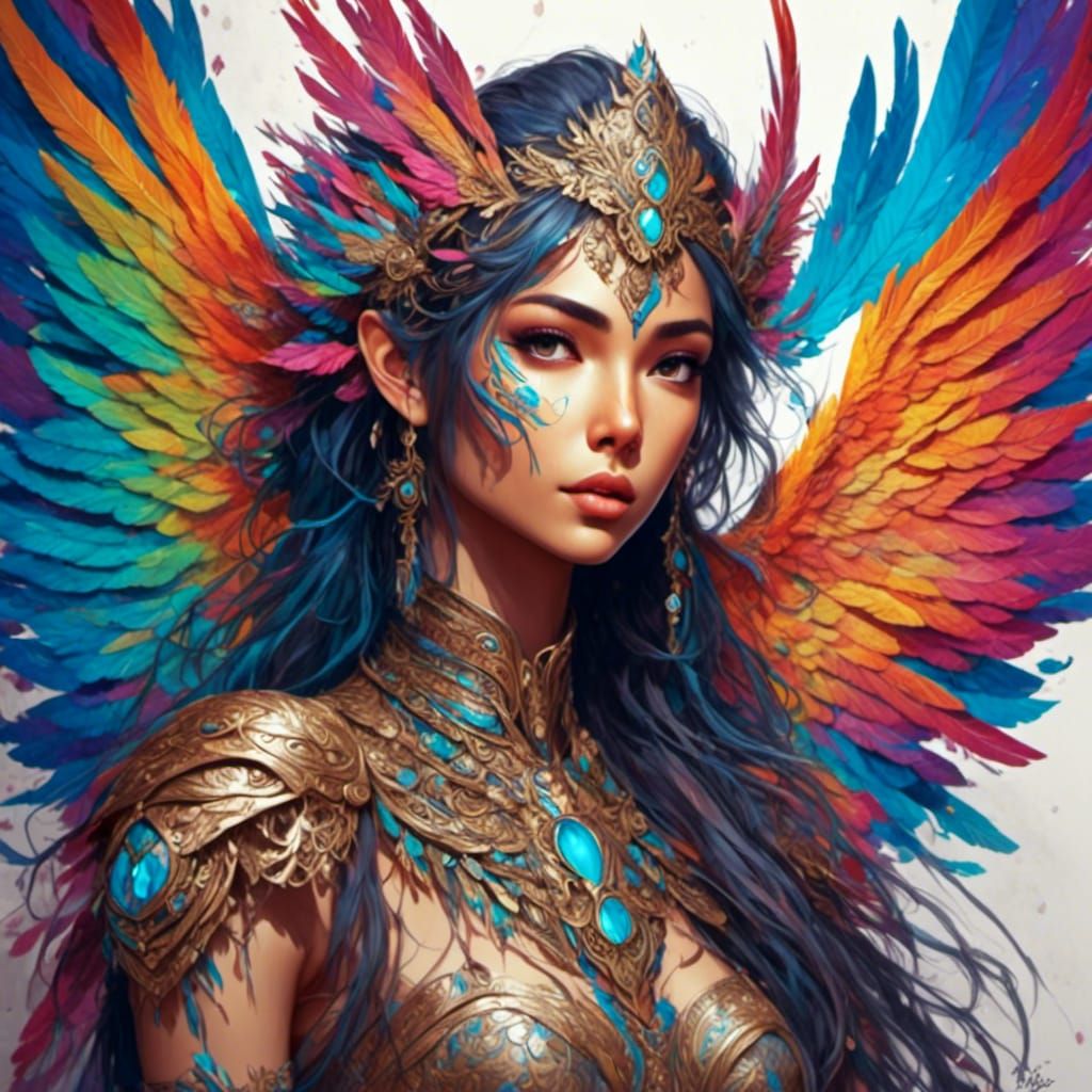 Indian Woman in Armor with Wings, Anime Fantasy Art
