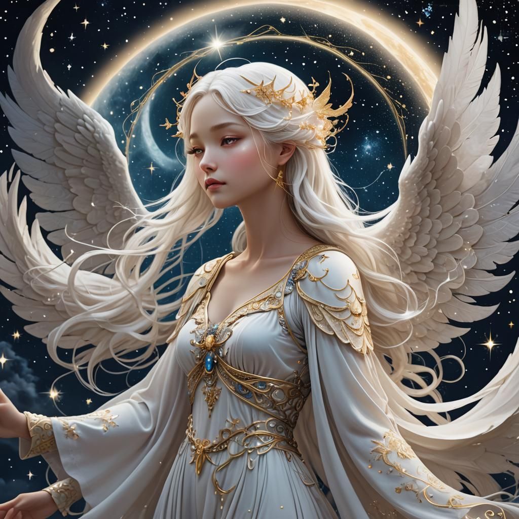 Moon Angel Falling, Dreamy Digital Matte Painting