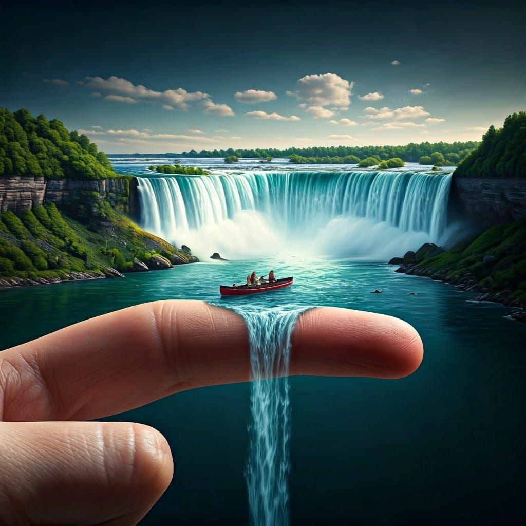 Microscopic Niagara Falls on a Human Finger