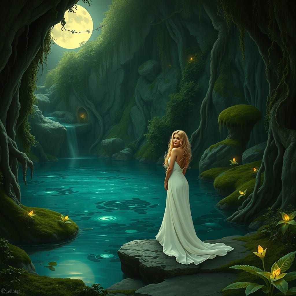 Enchanted Grotto: A Pre-Raphaelite Fantasy