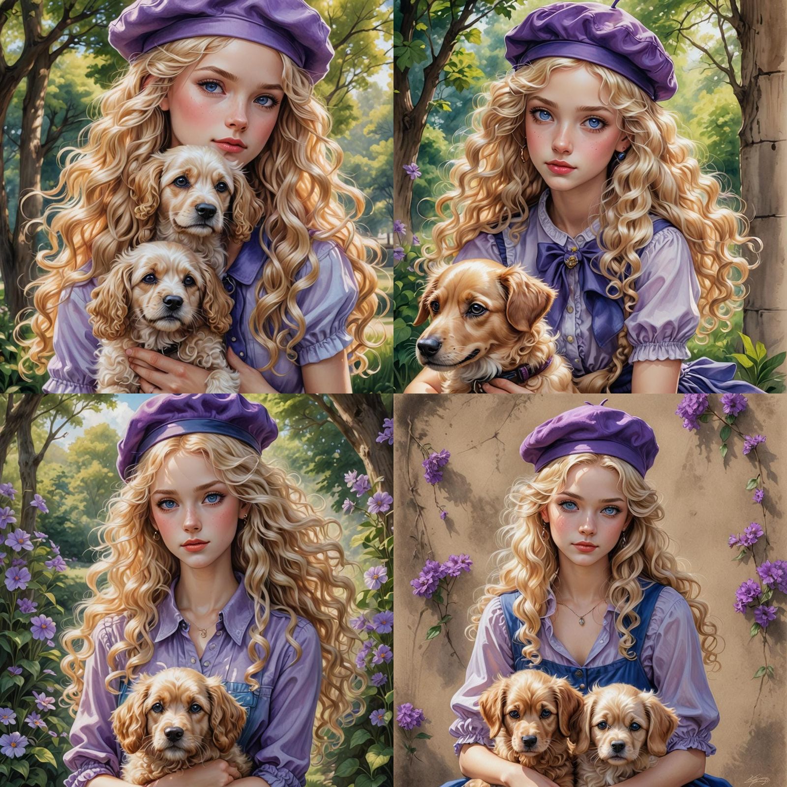 Girl with Dog in Summer: Colored Pencil Art