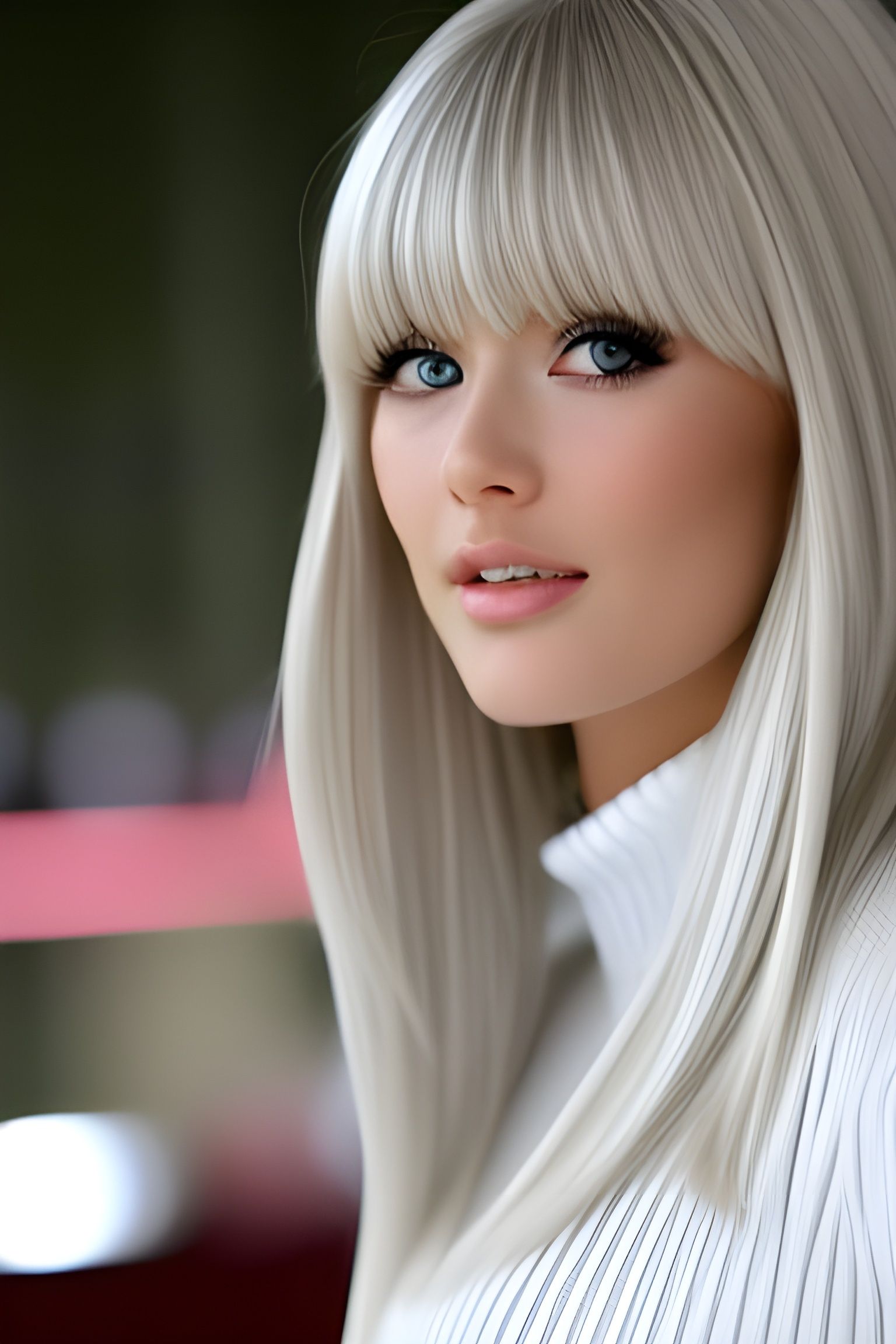 Anime Lady in Sweater with Captivating Blue Eyes