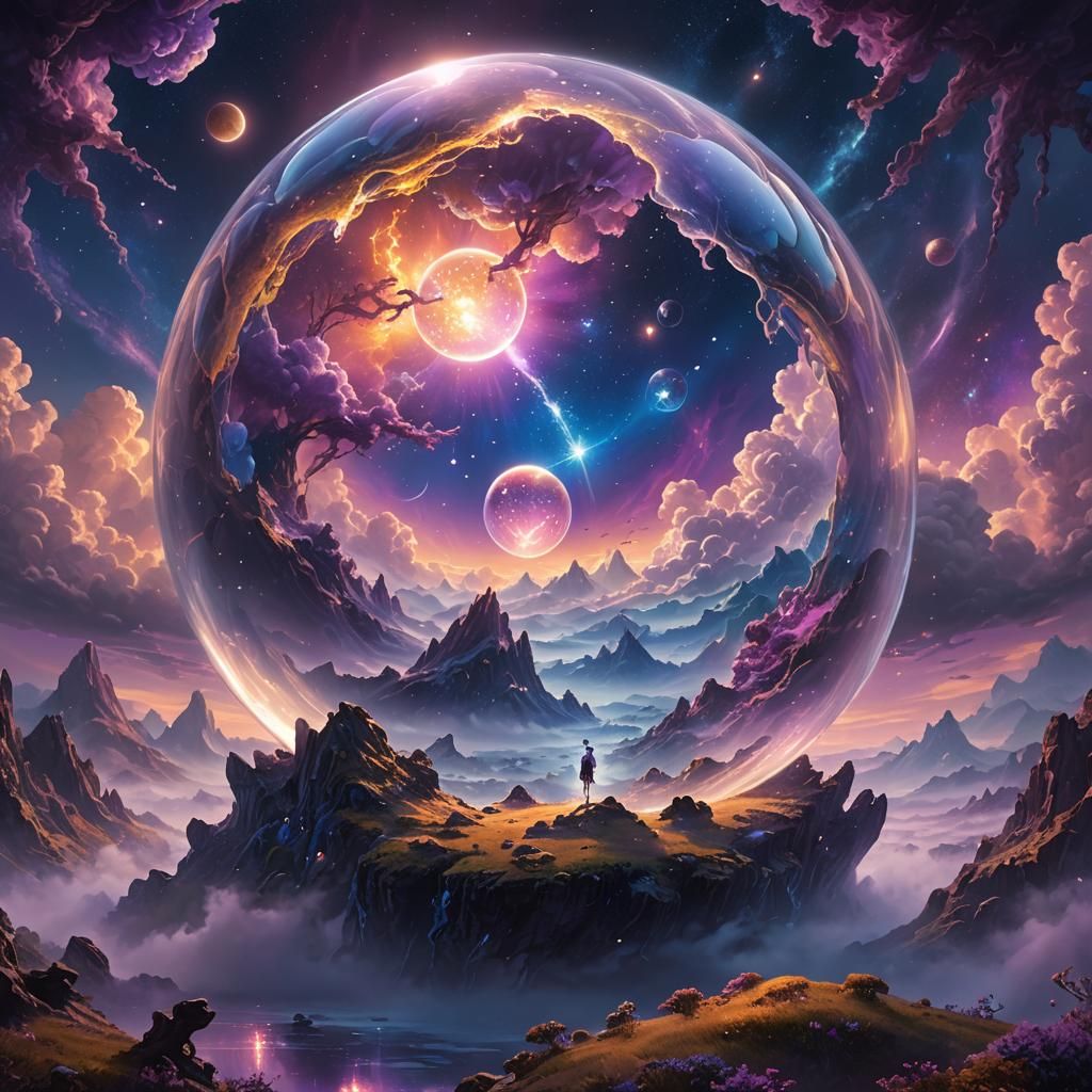 Lush Landscape in Crystalline Bubble: Fantasy Art