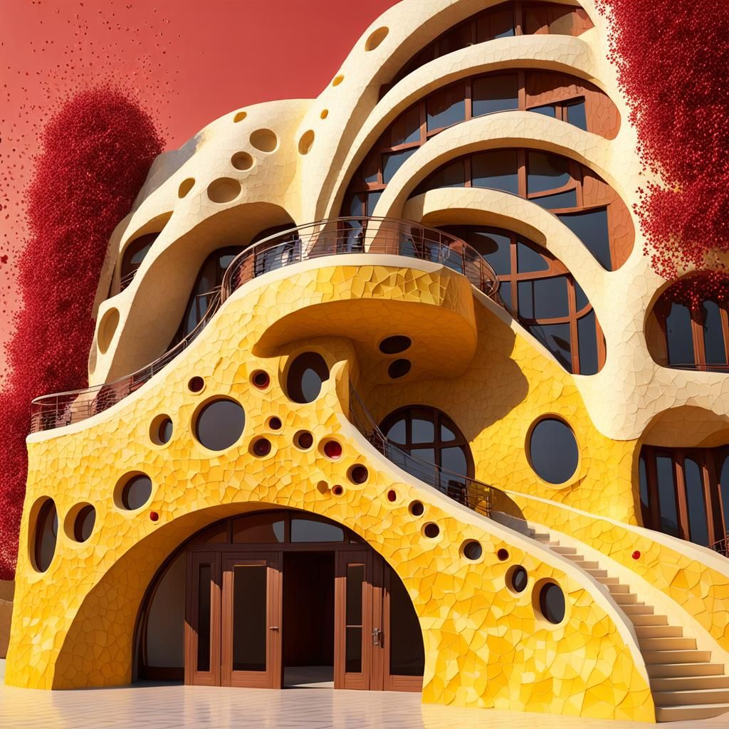 Gaudi-esque Parametric Architecture in Cream, Red and Chocol...