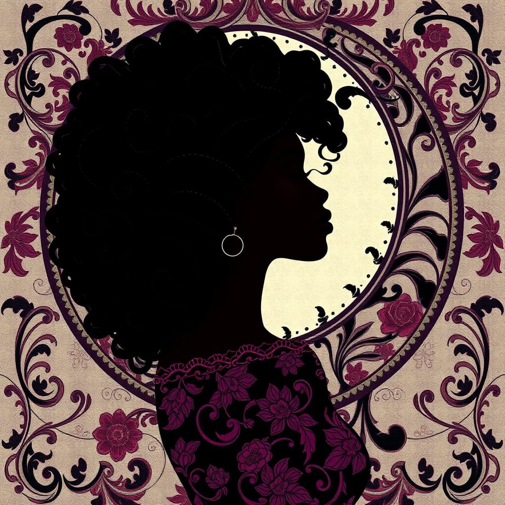 Elegant Silhouette in Art Nouveau Floral Design