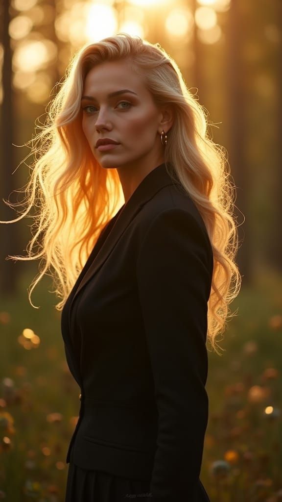 Hyperrealistic Woman in Golden Sunlight