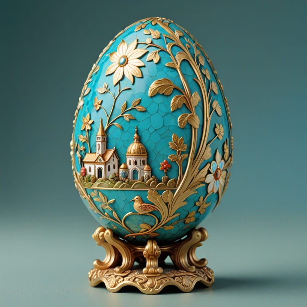 Elegant Miniature Easter Egg in Turquoise and Gold