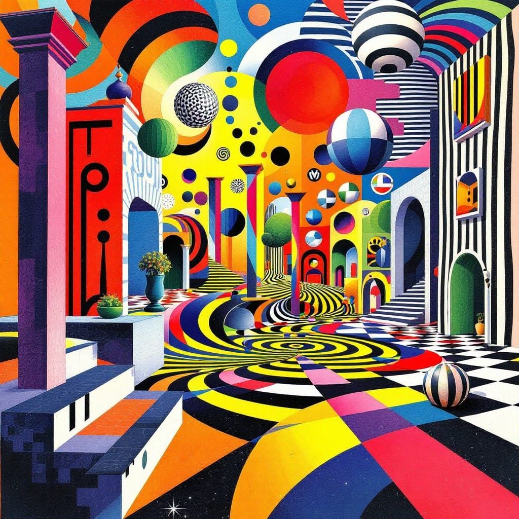 Mind-Bending Optical Illusions in Vibrant Abstract Style