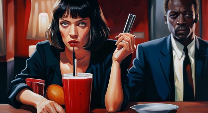 Mia Wallace Hyper-Realistic Milkshake Portrait