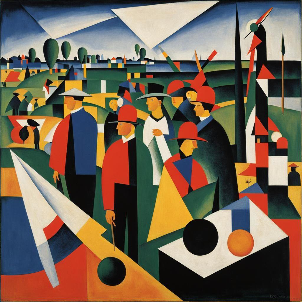 Suprematist Harvesters in Rye Field