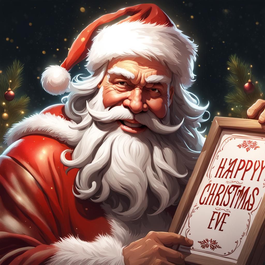 Santa Claus Portrait with Christmas Eve Sign