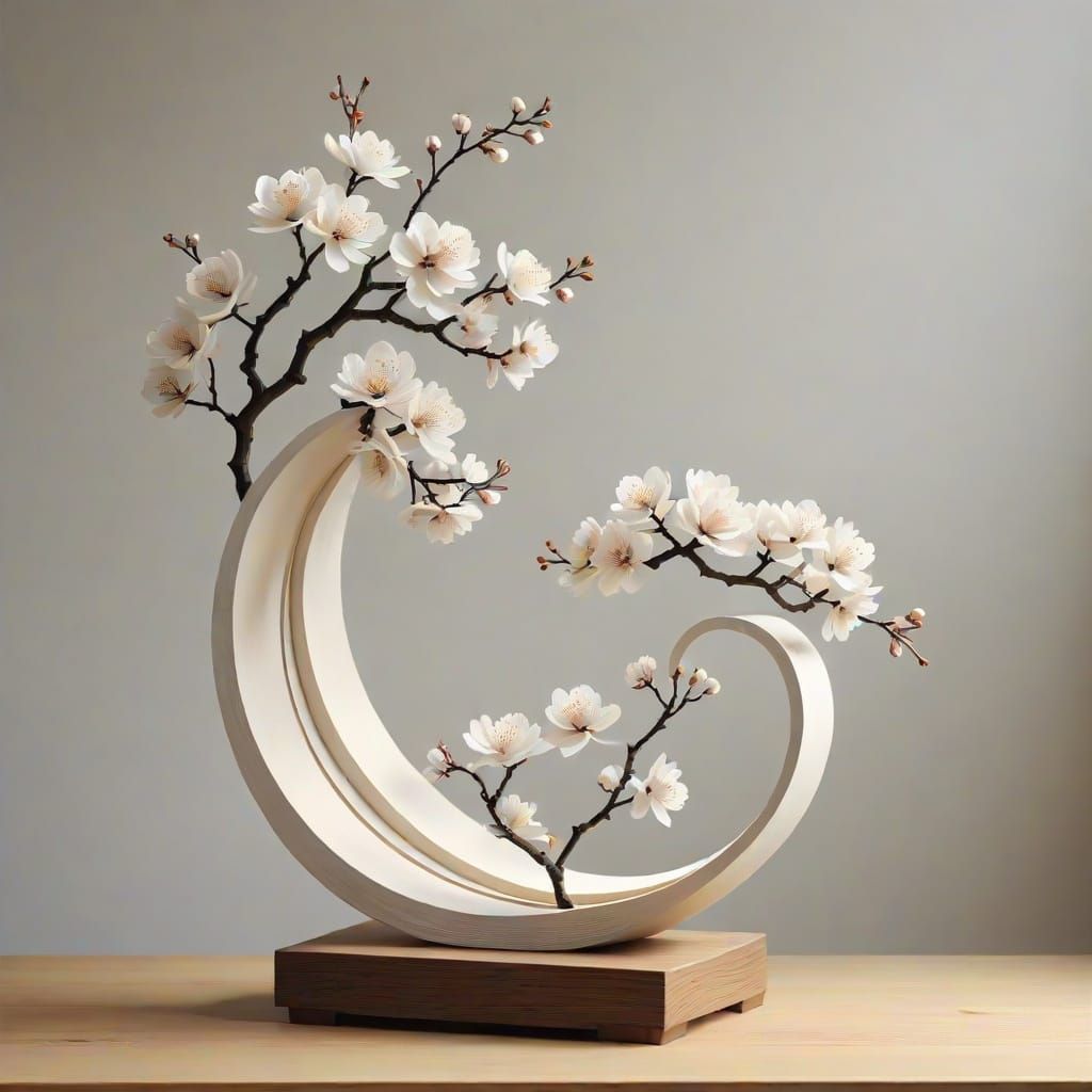 Surreal Japanese Zen Waves in Creamy White