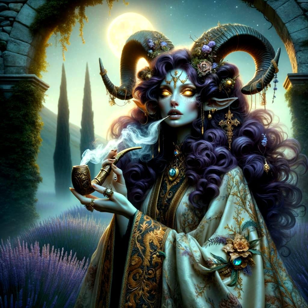 Ethereal Gothic Fantasy Female Tiefling Druid in Mystical Ro...
