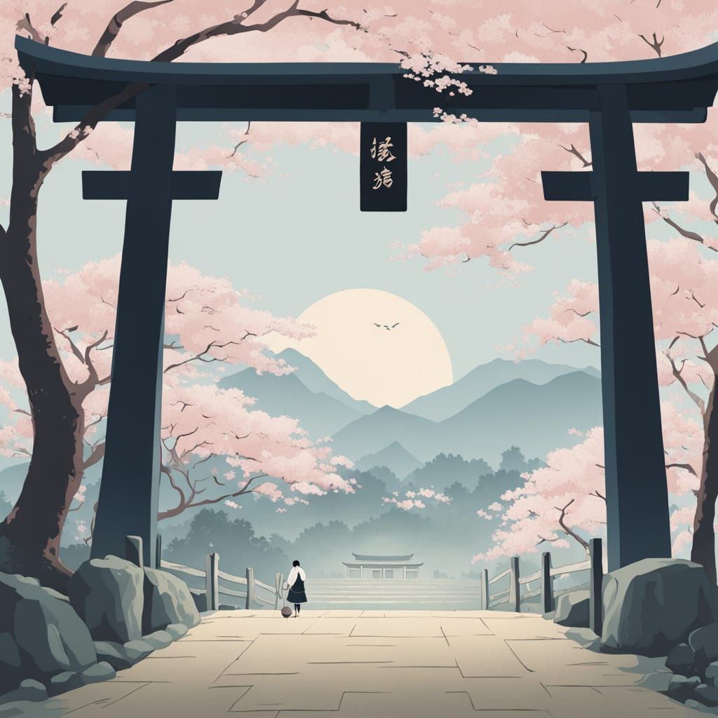 Ethereal Shinto Shrine at Dusk