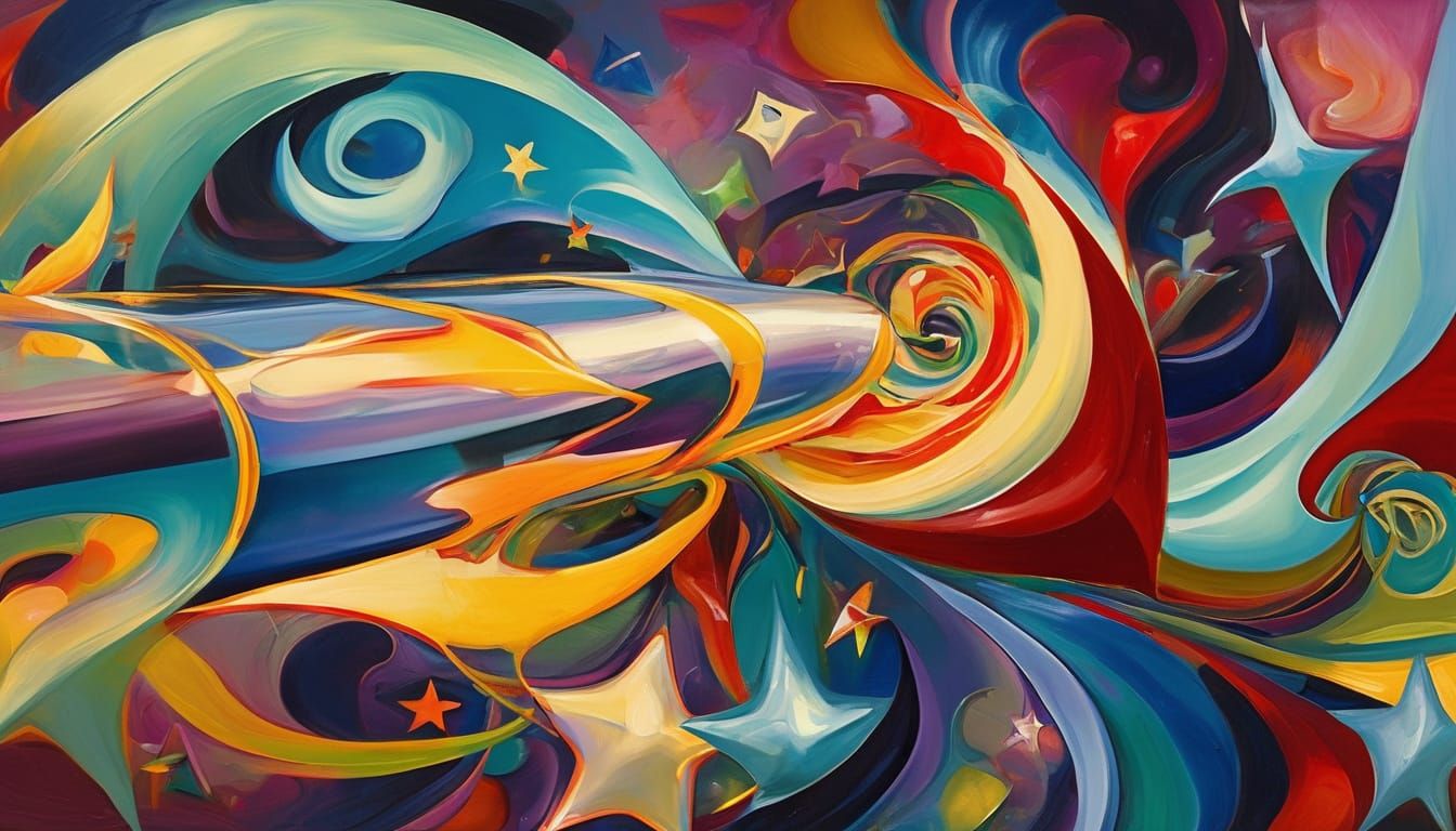 Surreal Vortex of Swirling Stars in Antipasto Oil Painting