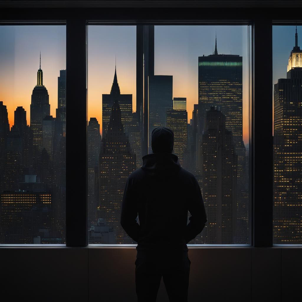Man in Silhouette Gazing Over New York City