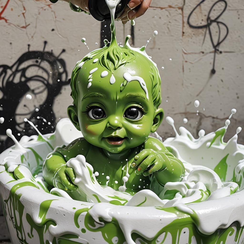 Green Baby in Foam: Vibrant Graffiti Art