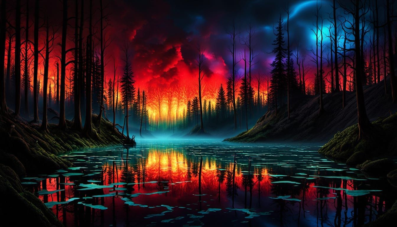 Vibrant Nightmare Landscape in Cyberpunk Style