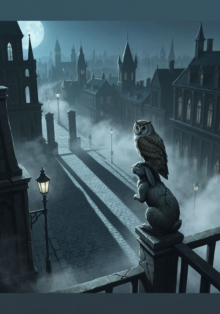 Owl Guardian Over Gothic City