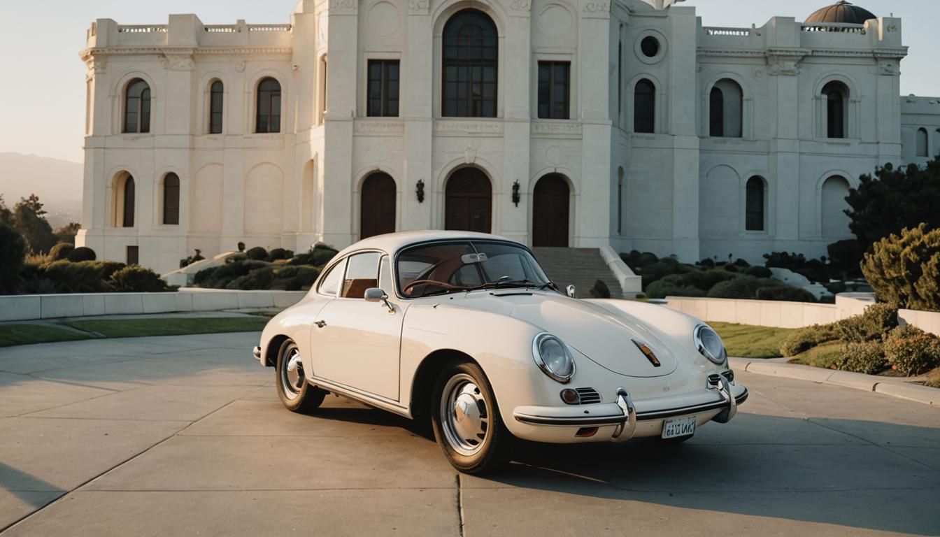 Cream White Porsche 356 at Griffith Observatory