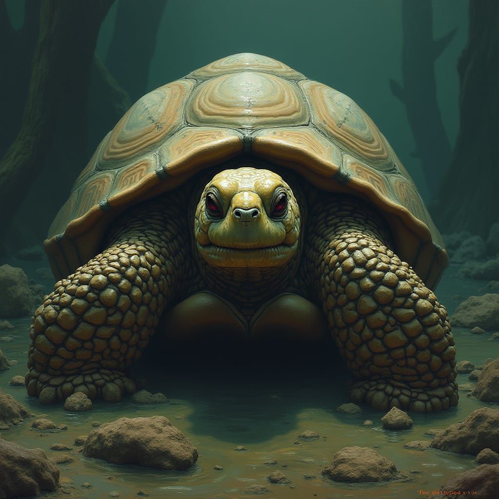 Giant Snapping Turtle with Earthy Palette