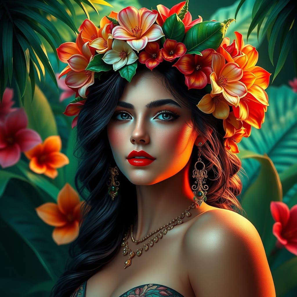 Elegant Lady Tropicana in Art Nouveau Style