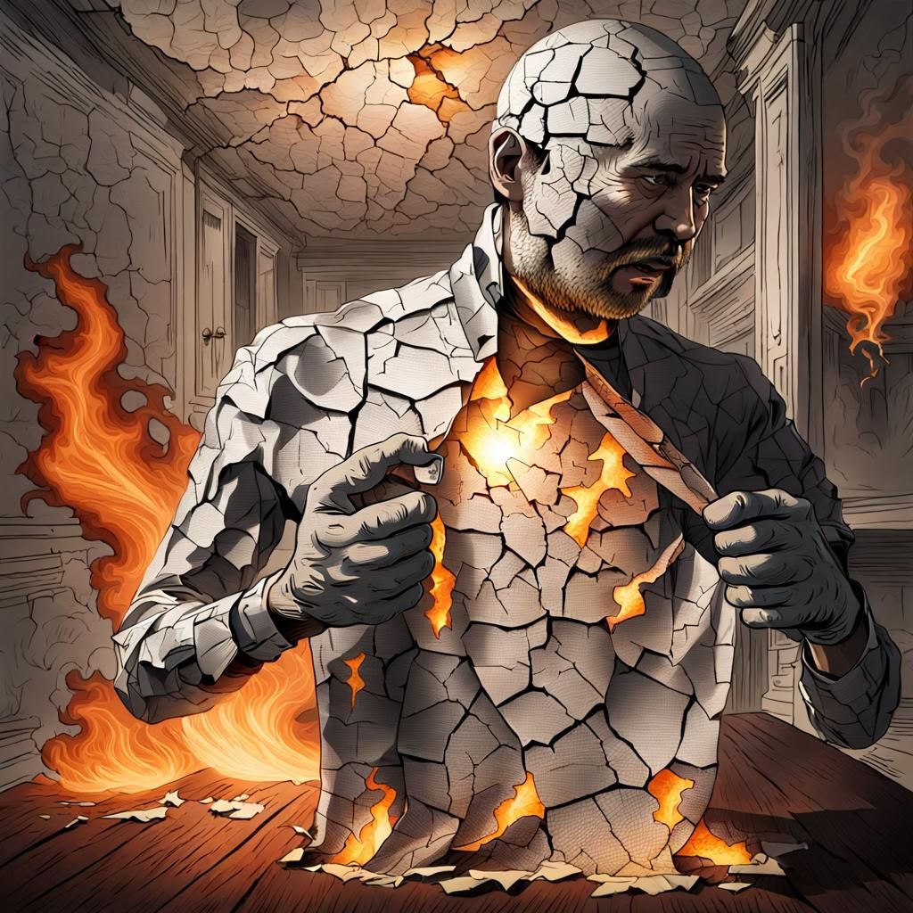 Man Opens Cracked Skin Revealing Fire