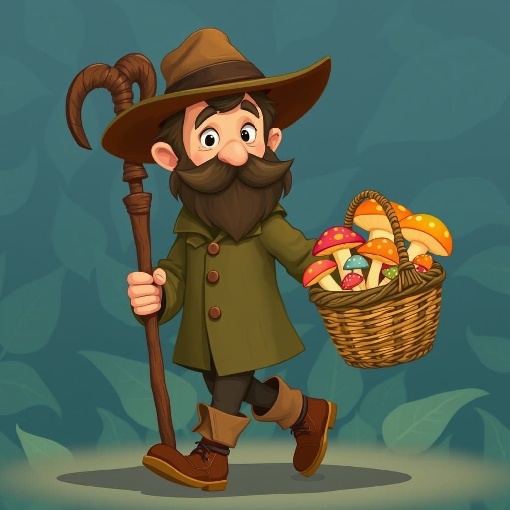 Whimsical Cartoon Gentleman in Fantastical Forest