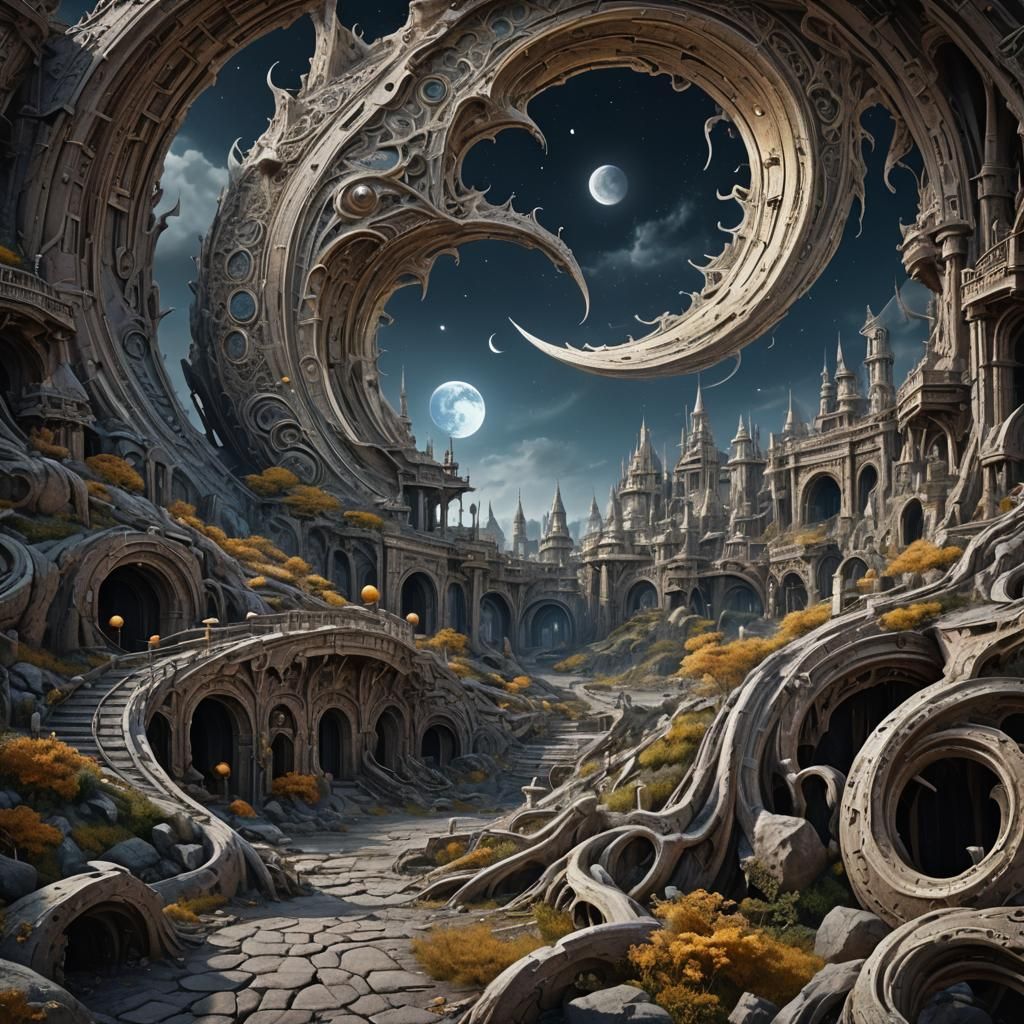 Spiral Moon Fantasy Concept Art in Deep Color