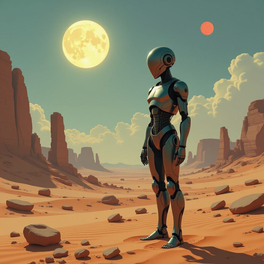 Android Lost in Alien Desert Ruins