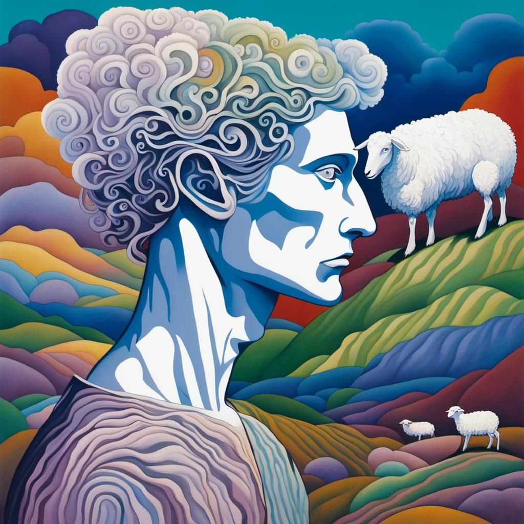 Surreal Pastoral Scene with Abstract Thought-Forms