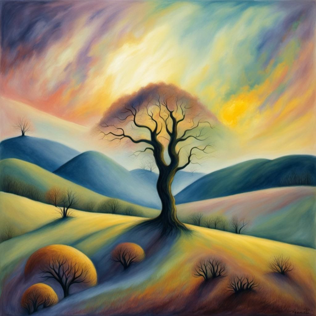 Pastel Surrealist Landscape with Abstract Thought-Form