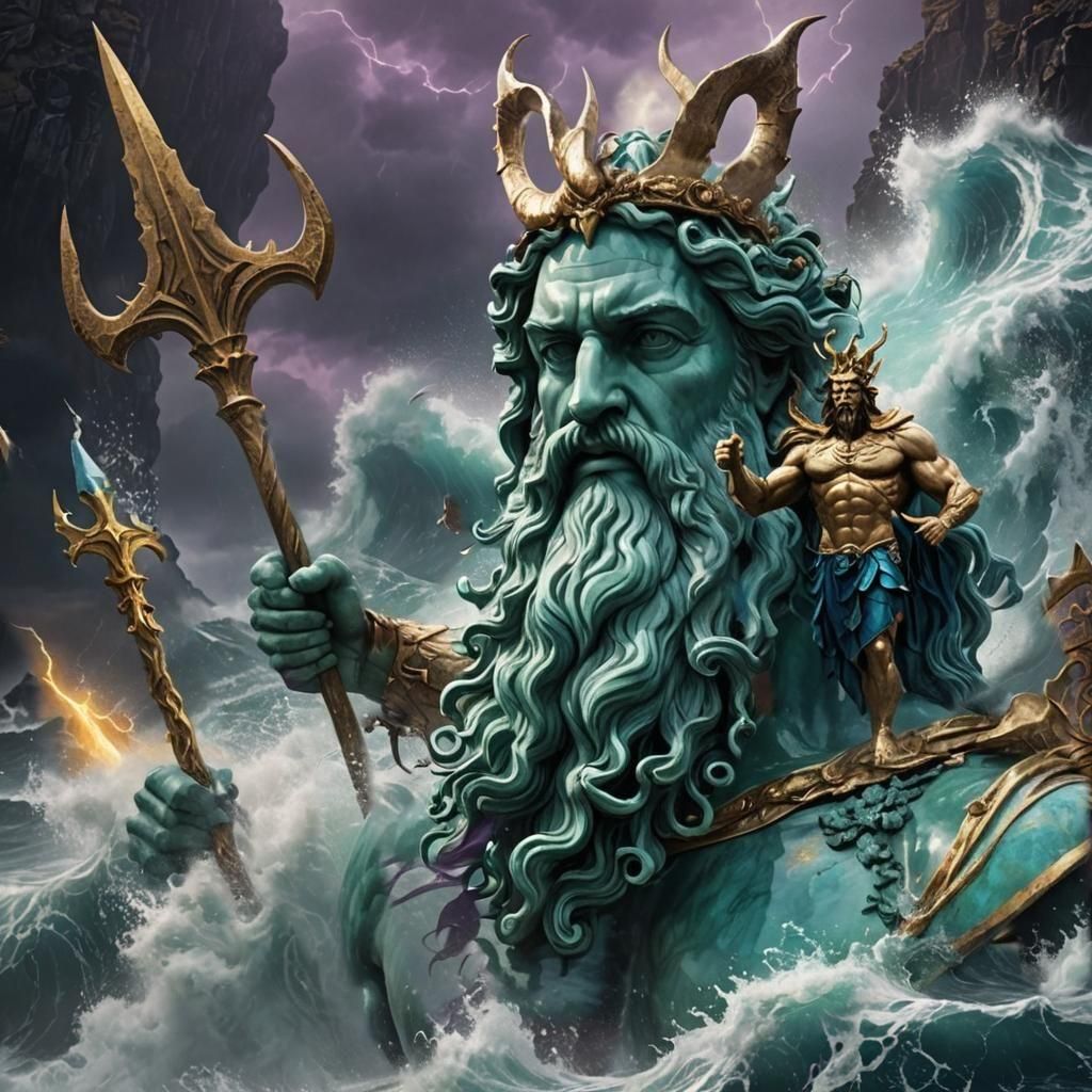 Poseidon, God of the Sea in Dark Fantasy Style