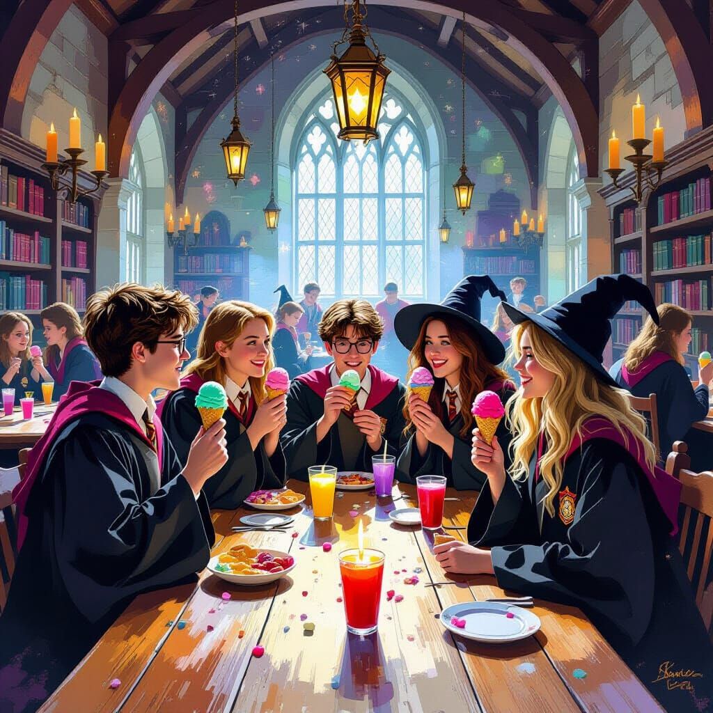 Hogwarts Students Enjoying Ice Cream Feast