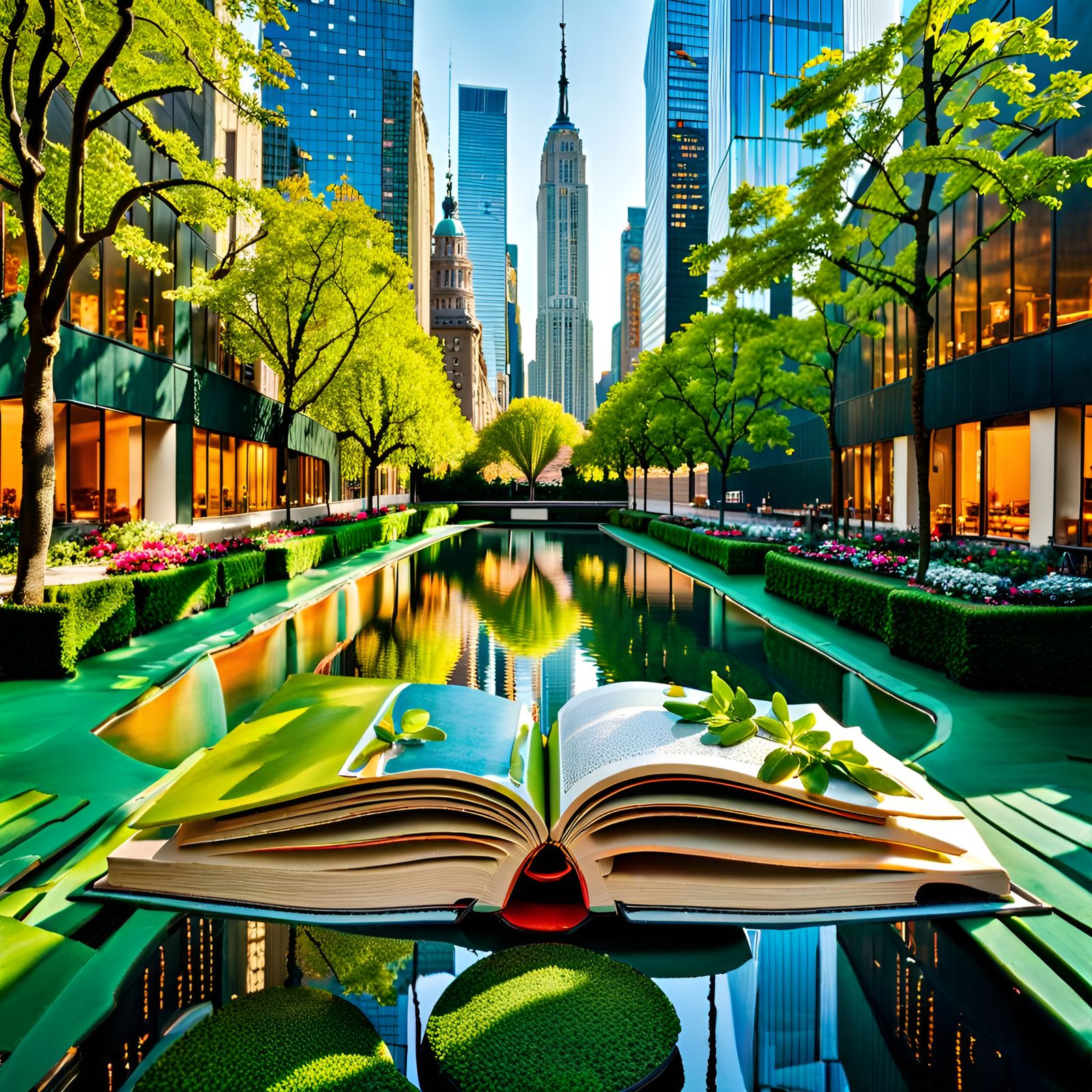 Spectacular Garden Reflecting from Open Book in NYC