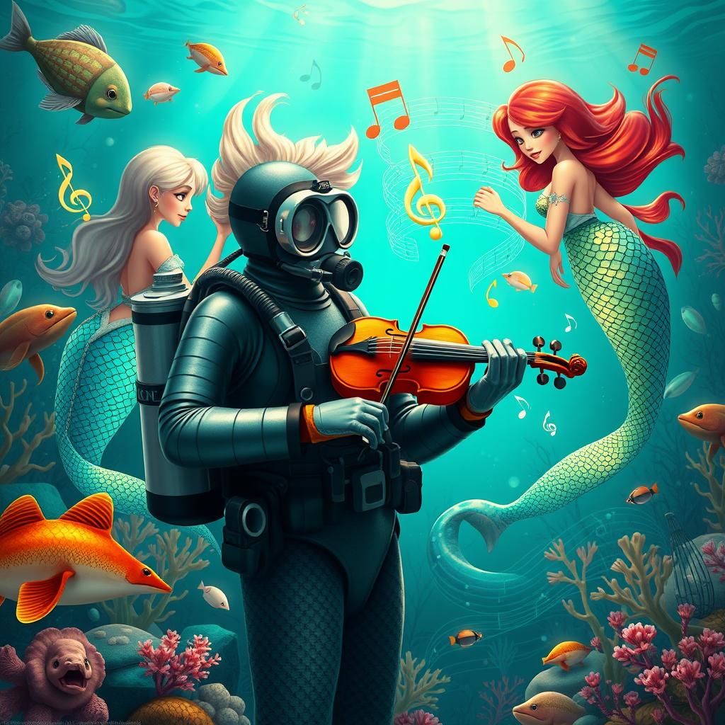 Underwater Concert with Mermaids in Digital Art Style